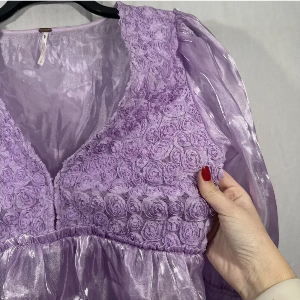 NEW Free People Faye Lavender Floral Top in Dramatic Combo [ Small‎ ] #6199